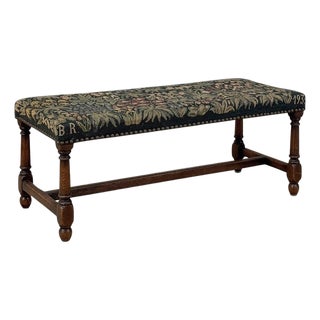 Antique Renaissance Revival Floral Needlepoint Tapestry Bench For Sale