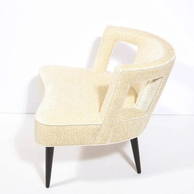 Mid Century Modern Cutout Barrel Back Chair in Pearl Holly Hunt Ecriture Velvet For Sale - Image 12 of 13