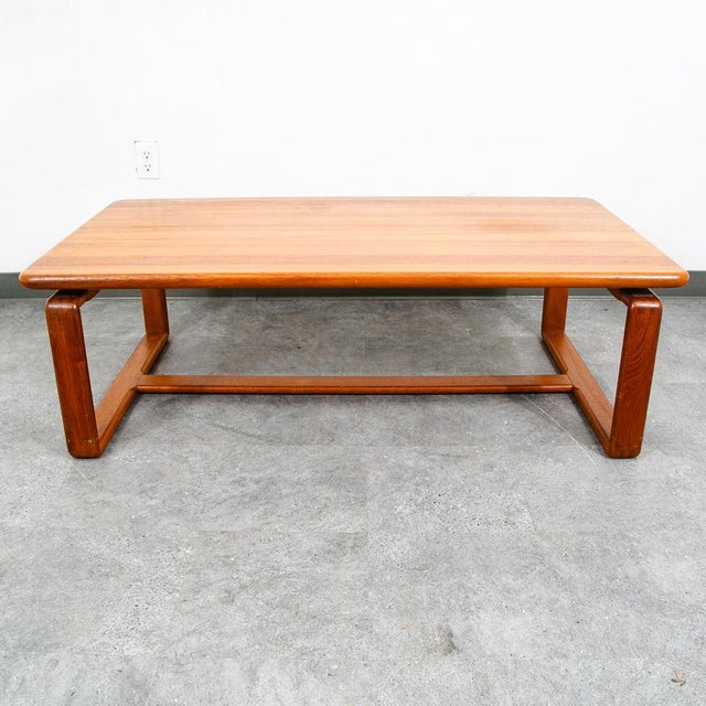 Brown Mid Century Danish Modern Coffee Table Solid Teak Kd Denmark Large Wide Planked For Sale - Image 8 of 12