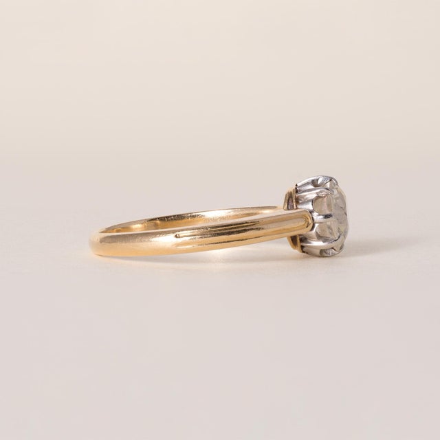 Antique 18k Gold and Platinum 1.10 Carat Old Mine Cushion Diamond Solitaire Ring, Size 7 For Sale - Image 4 of 6