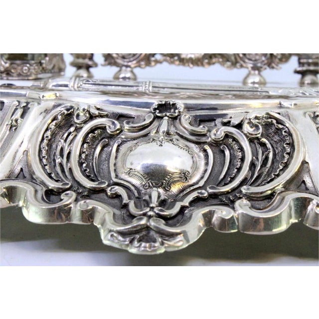 Inkwell in Cut Silver with Shell Reliefs, Letter Holder, Pen and Feet For Sale - Image 5 of 9