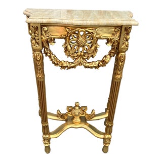 1990s Petite Gilded Gold Console Table in Louis XVI Style For Sale