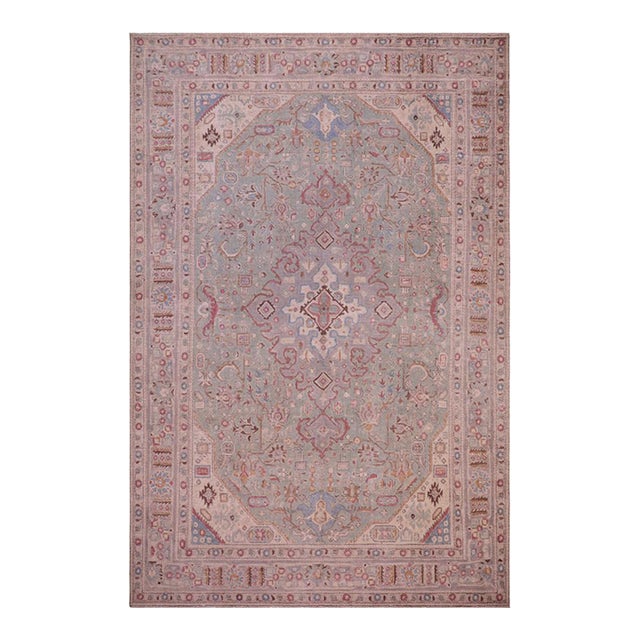 1990's Vintage Green/Gray Wool Rug - 8'0'' X 10'11'' For Sale