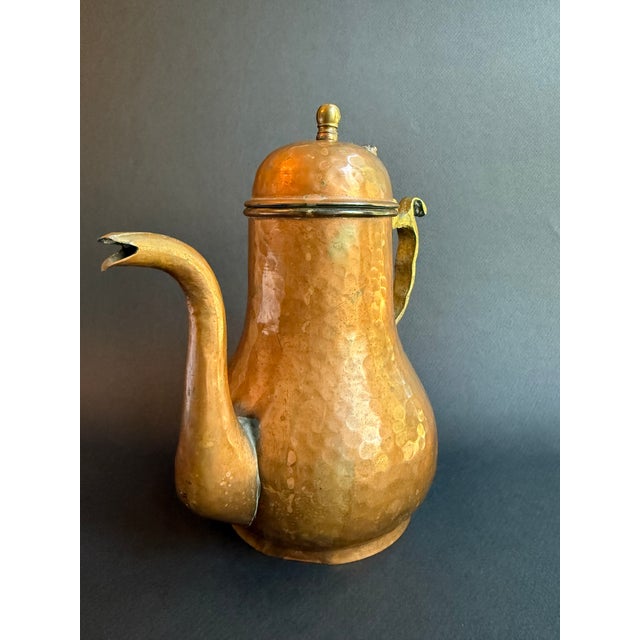Metal Vintage Hammered Copper Coffee or Tea Pot With Brass Handle For Sale - Image 7 of 12