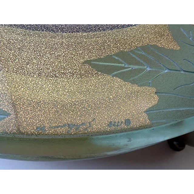 Large Art Glass Centerpiece Bowl with Brass Stand, 2000 For Sale - Image 10 of 18