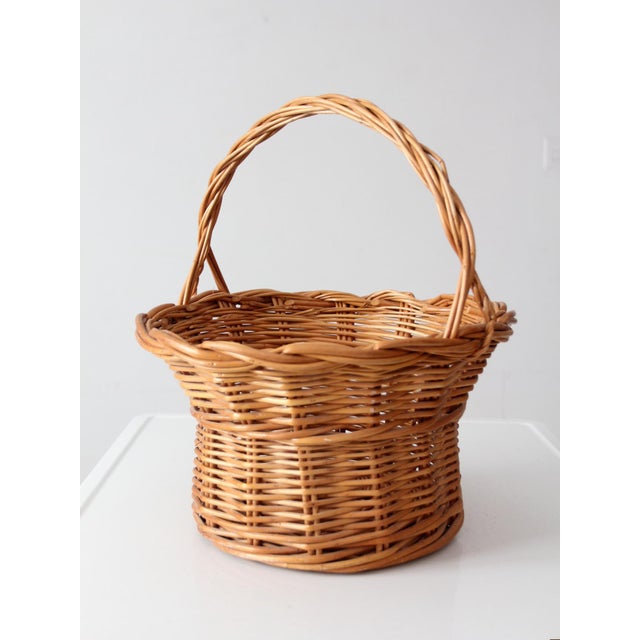 Vintage Round Wicker Gathering Basket With Handle For Sale - Image 11 of 13