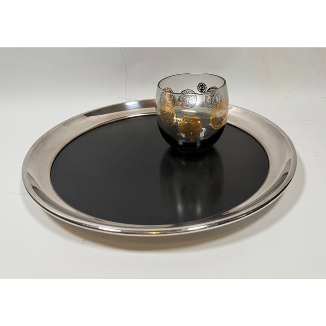 Silver Vintage Mid-Century Modern Silver Plated Gorham Round Service Bar Tray For Sale - Image 8 of 12