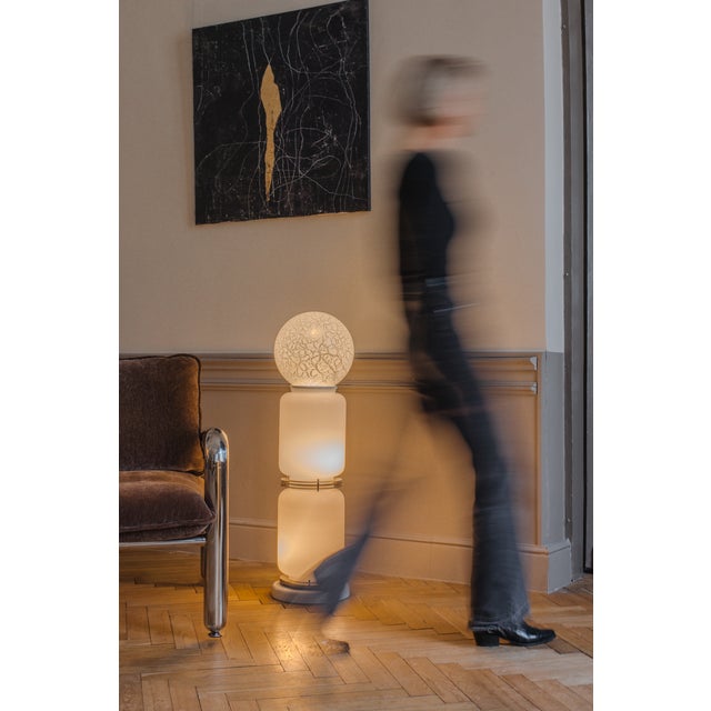 Vintage Italian lamp Designer Enrico Tronconi Glass, metal, stainless steel Dimensions: 103 cm - height 25 cm - diameter...