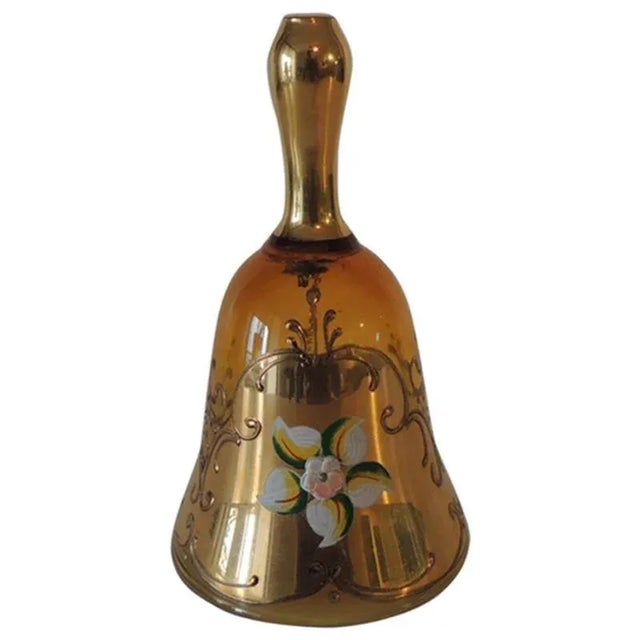 1960s Vintage Gold Murano Glass Table Bell with Hand Painted Flower For Sale - Image 5 of 5