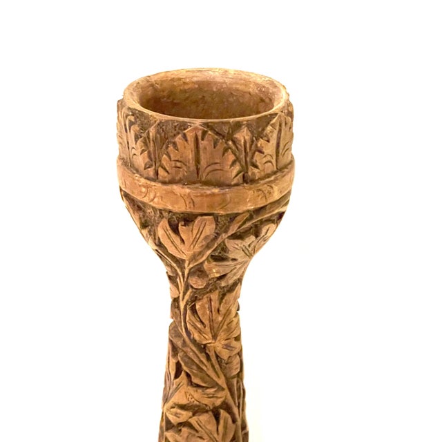 Hand Carved Antique Wood Candle Holder For Sale - Image 4 of 10