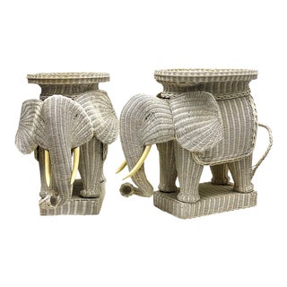 Pair of Large Scale Wicker Elephant Side Tables For Sale