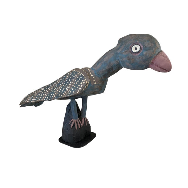 Folk Art Vintage Lg Hand Carved Wooden Folk Art Sculpture of a Parrot 25" For Sale - Image 3 of 7