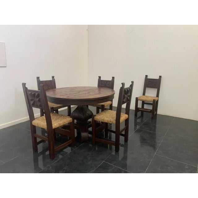 Brutalist Dining Chairs in Sculpted Oak, 1950s, Set of 5 For Sale - Image 11 of 12