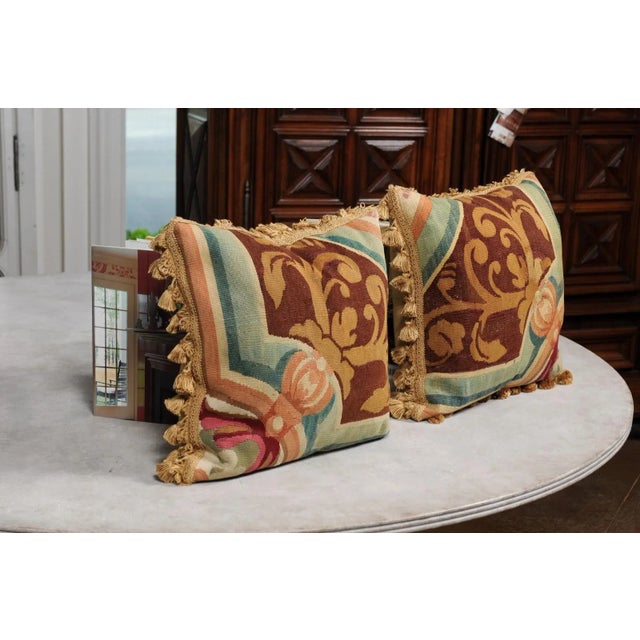 Textile Made of 19th Century French Aubusson Tapestry Pillows - A Pair For Sale - Image 7 of 12