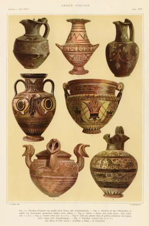 Greek and Italian Vases Original Color Print, 1925