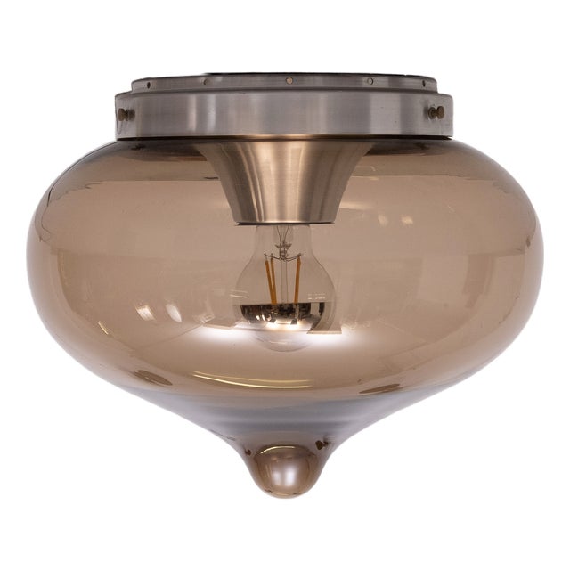 Tear Drop Flush Mount Light in Grey Smoked Glass from Dijkstra Lampen, 1970s For Sale