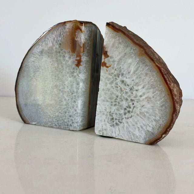 Early 20th Century Antique Geode Bookends Composed of Both White Quartz and White Agate, a Pair For Sale - Image 5 of 8