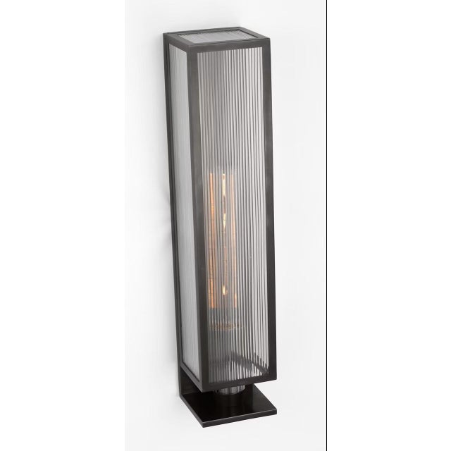 Modern Barbara Barry for Visual Comfort Signature York 24" Single Box Sconce in Bronze with Clear Ribbed Glass For Sale - Image 3 of 8