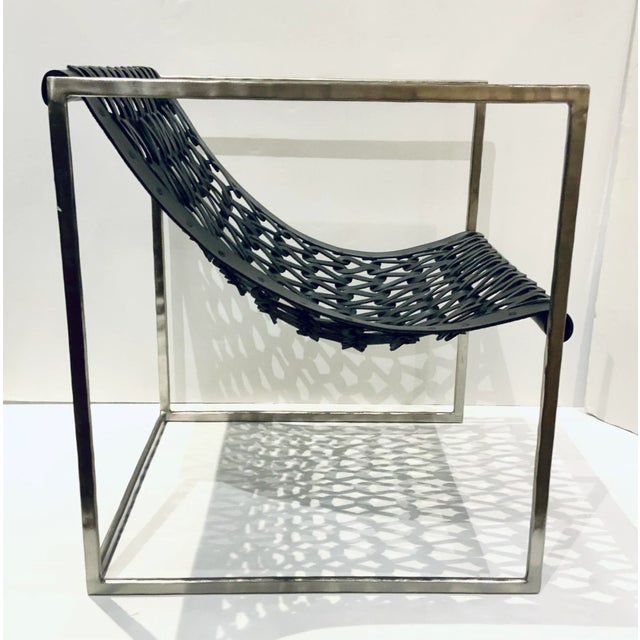 2020s Global Views Modern Woven Gray Leather Accent Chair For Sale - Image 5 of 7