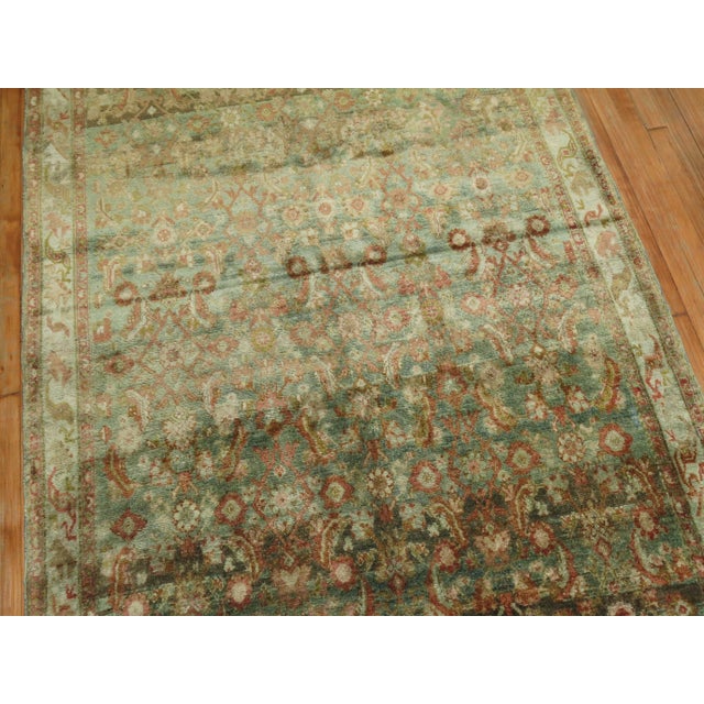 Persian Rare Wide Long Green Antique Persian Malayer Runner For Sale - Image 3 of 6