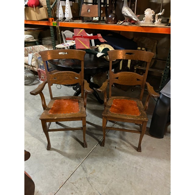 1970s Vintage Wooden Chairs With Leather Seats - a Pair For Sale - Image 4 of 4