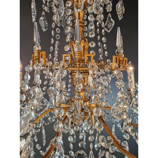 Antique Louis XVI Revival Crystal Chandelier Giltwood and Brass Circa 1890 For Sale - Image 9 of 13