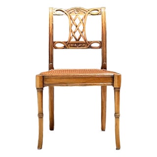 Vintage Hand Carved Cane Side Chair For Sale