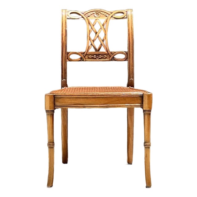 Vintage Hand Carved Cane Side Chair For Sale