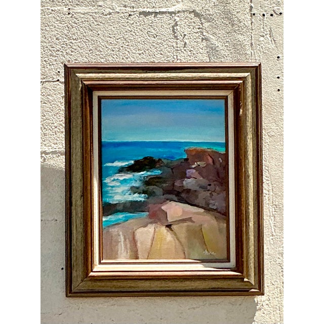 Vintage Boho Original Seascape Oil Painting on Canvas For Sale In West Palm - Image 6 of 7
