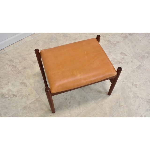 Mid Century Danish Leather Footstool Attributed to Spottrup Mobelfabrik For Sale - Image 11 of 18