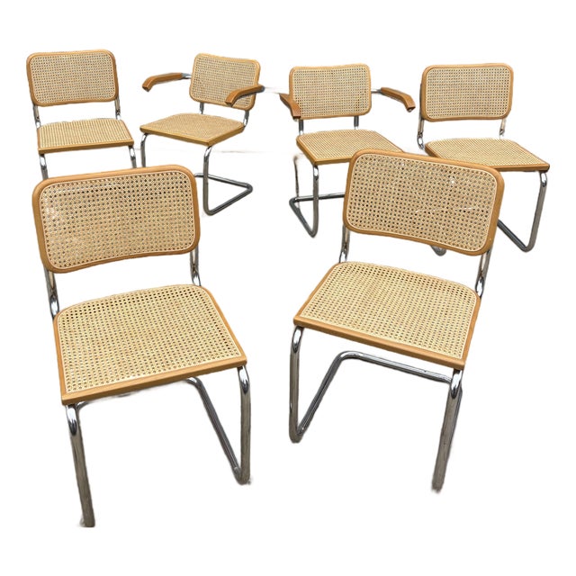 1980s Set of 6 Cesca Chairs Attributed to Marcel Breuer For Sale