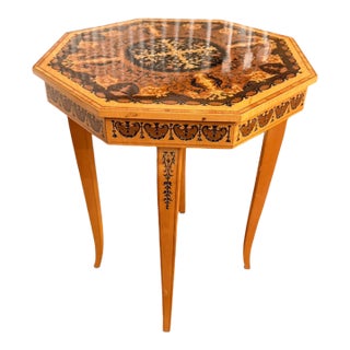 Vintage Italian Marquetry Octagonal Music Box Table With Reuge Swiss Movement For Sale