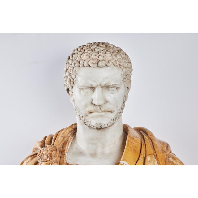 A 19th century, hand carved marble bust of Marcus Aurelius Antoninus "Caracalla" (198-217 AD). Beautifully carved with...