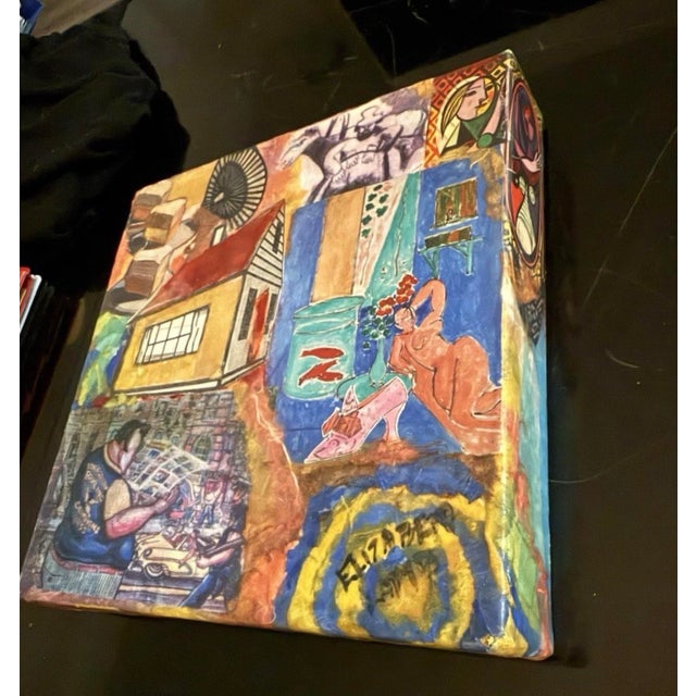 1970s Elizabeth Lamb Original Mixed Media Collage Art on Canvas For Sale - Image 4 of 6