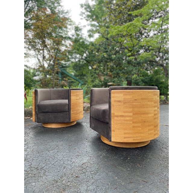 1970s Oak Barrel Chairs With Holly Hunt Mohair a Pair Chairish