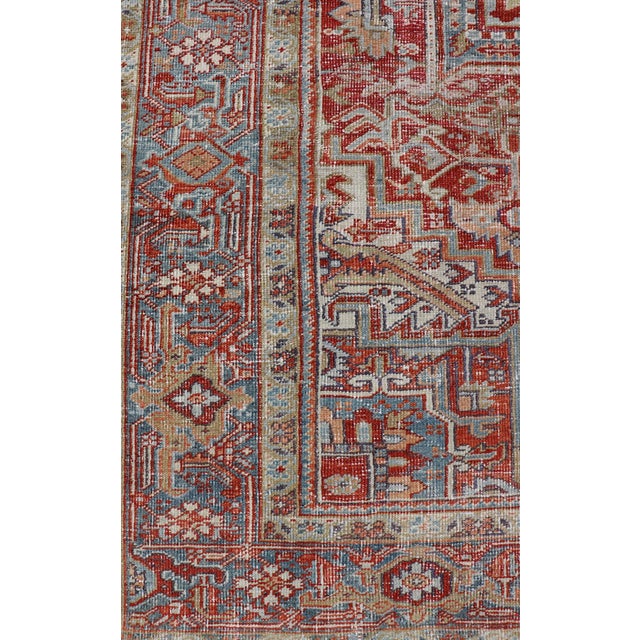 Red Antique Persian Heriz Rug With Striking Geometric Medallion and Intricate Detailing 7'11"x10'3" For Sale - Image 8 of 12