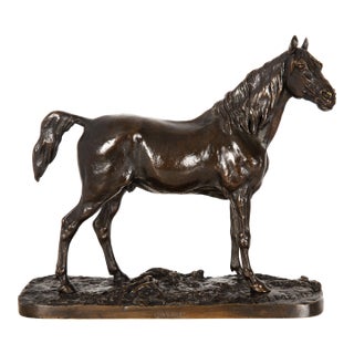 French Antique Bronze Sculpture of Ibrahim, Arabian Stallion by Pierre Jules Mene For Sale
