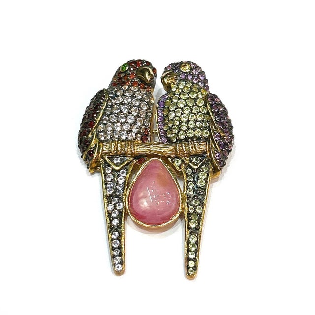 Bochic "Orient" Vintage Pink Ruby, Amethyst & Multi Gem Brooch Pendant Set 18K & Silver Can be worn as a brooch and a...
