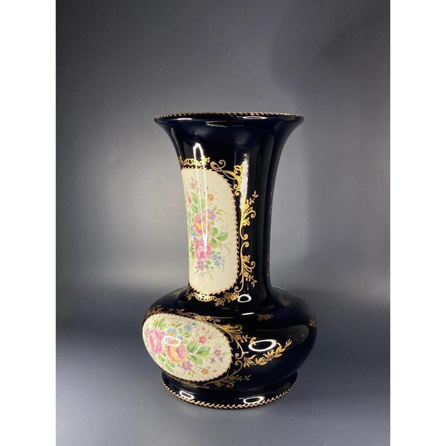 Blue French Hand-Painted Cobalt Blue Porcelain Vase from Limoges For Sale - Image 8 of 11