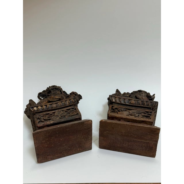Mid 19th Century Antique 19th Century Chinese Carved Wood Temple Lions/Foo Dogs- a Pair For Sale - Image 5 of 12