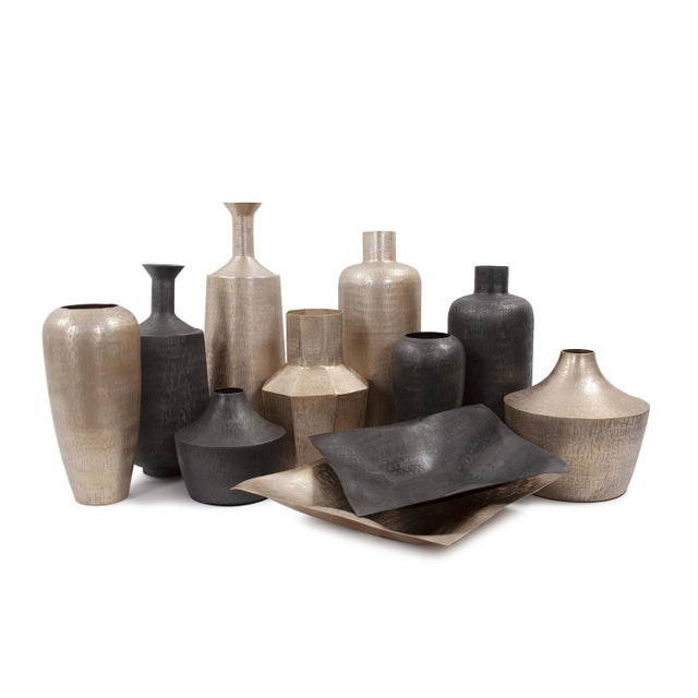 Metal Etched Crossways Curved Neck Vase- Small For Sale - Image 7 of 11