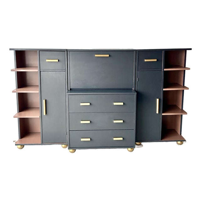 Vintage Mid Century Modern Shelving Desk Cabinet For Sale