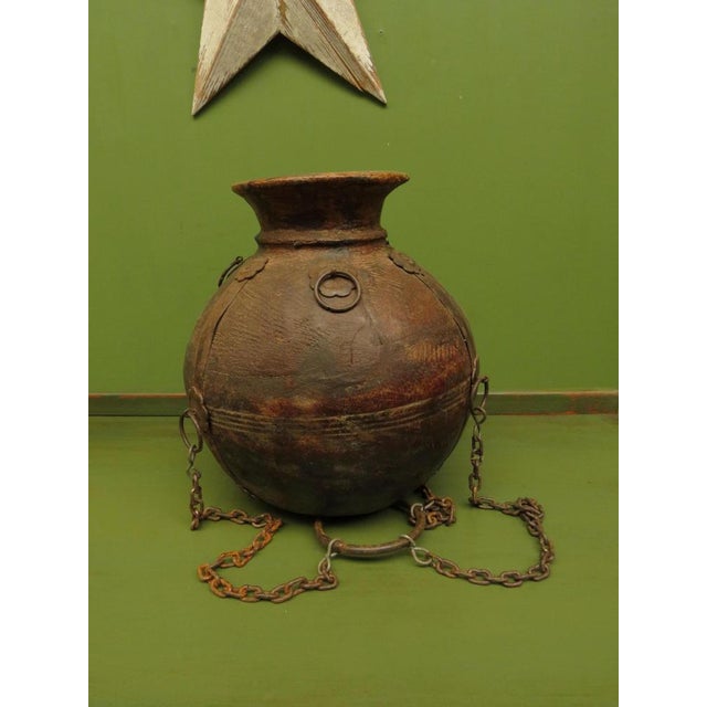 Antique Wooden Indian Water or Milk Pot with Chains For Sale - Image 9 of 12
