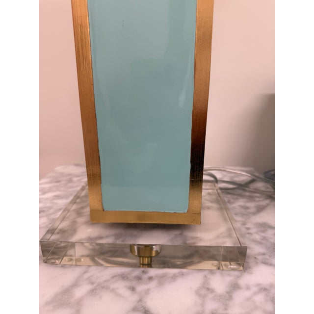 Pair of Turquoise Lamps With Gold Detail For Sale - Image 4 of 4