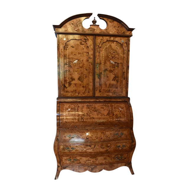 Rococo Ornate Italian Inlaid Marquetry Rolltop Bureau Cabinet or Secretary Desk For Sale - Image 3 of 12
