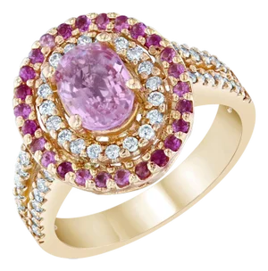 2.68 Carat Pink Sapphire Diamond 14 Karat Rose Gold Ring, Size 7