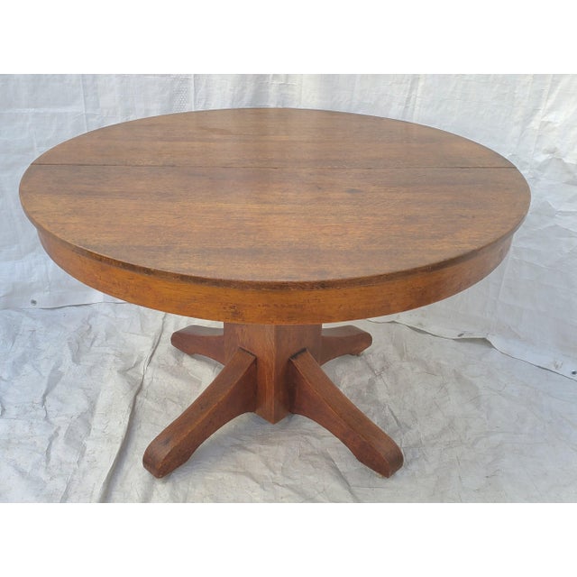 Antique Mission Arts & Crafts American Tiger Oak Round Dining Table & 1 Leaf 1910's Chairish