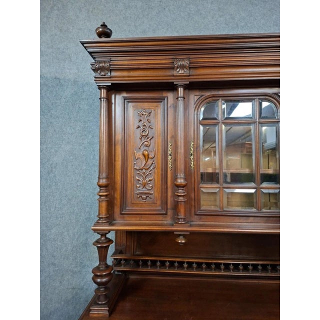 Henri II Two-Part Buffet Carved in Walnut For Sale - Image 4 of 8