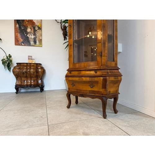 Brown Baroque Style Inlaid Walnut Display Cabinet For Sale - Image 8 of 11