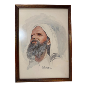 Vintage Original Sol Schreibman Jewish Rabbi Man Watercolor Painting Portrait